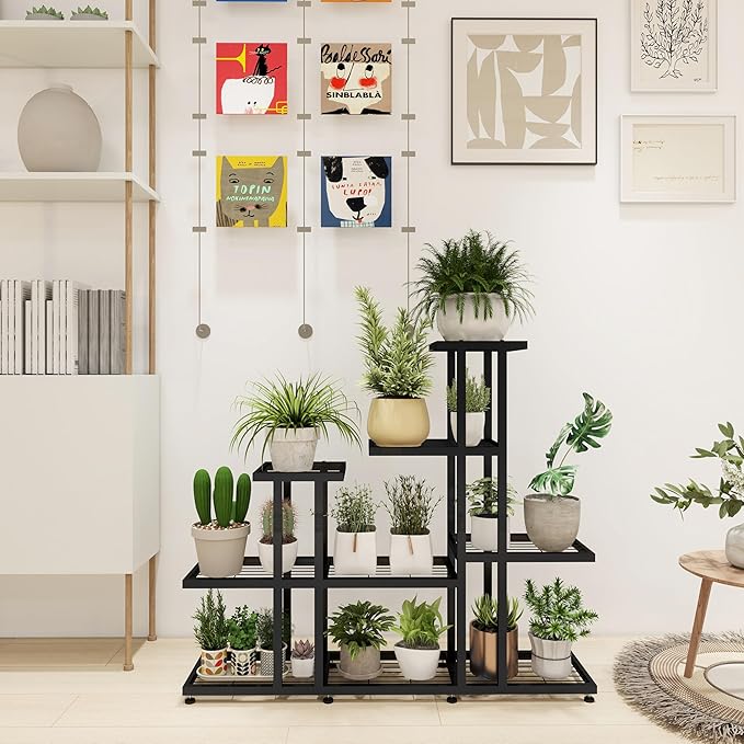 Plant Stand Indoor Corner Plant Stand Window Sill Plant Shelf for Bonsai Tree Live Plants Indoor Outdoor Metal Flower Rack for Apartment Decor Patio Decor, (6-Tier 16 Potted)