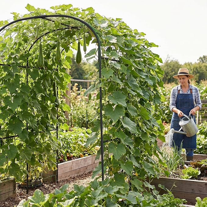 SUNYRISY Garden Arch Trellis for Climbing Plants Outdoor, 71" x 47" x 83" Metal Core Tall Archway Tunnel Plant Support for Cucumber Tomato Vine Flowers Vegetables Climbing Plants
