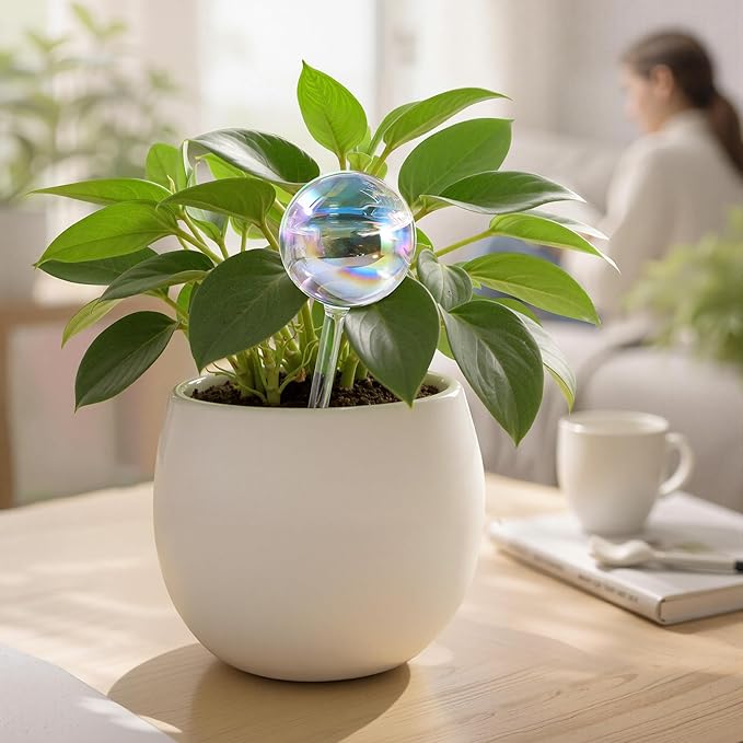 Soilagua Extra-Thick Clear Glass Plant Watering Globes, Rainbow Gradient Self Watering Globes, Automatic Plant Waterer, Self Watering Planter Insert Spikes Devices for Everyday or Vacation Use, 2-Pack