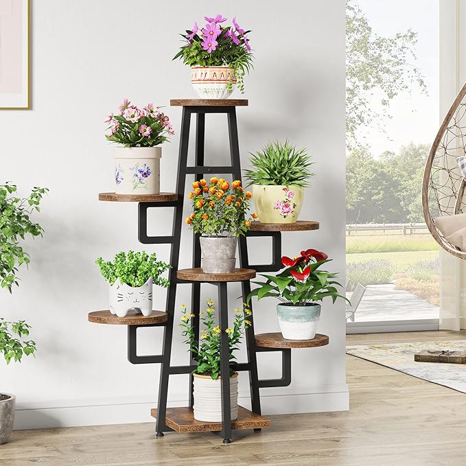 LITTLE TREE 7 Tier Plant Stand Indoor Tall Plant Shelf Corner Plant Pots Holder Rack Flower Stand for Living Room Balcony Garden, Rustic Brown