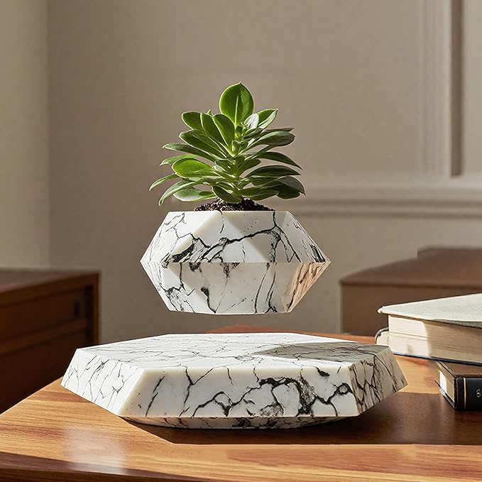Marble Nursery Pot - Floating Planter for Succulents, Indoor Decor, 360° Sunlight Exposure (9.45 x 9.85 x 7.09 inches)