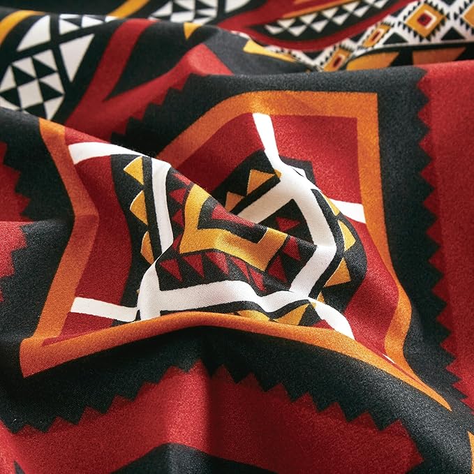 Chezmoi Collection Barrett 3-Piece Southwestern Sunset Cowboys Comforter Set - Multicolor Red Orange Black White Printed Washed Microfiber Bedding, Full