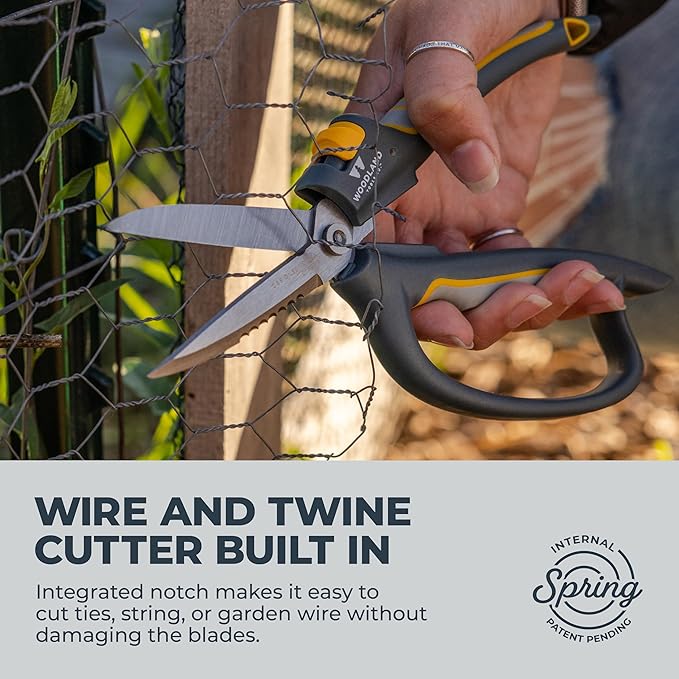 Woodland Tools Utility Snips – Super Duty Garden Snips with Serrated Trimming Scissors, Knife Edge, Wire and Twine Cutter, Stainless Steel Construction, Sheath Included – Plant Scissors for Yard Work