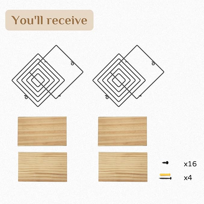 Bedroom Shelves for Wall Decor - Set of 2 Small Floating Shelf 2 Tier Modern Shelves Wall Mount Wood Geometric Hanging Plant Shelf Organizer for Bathroom