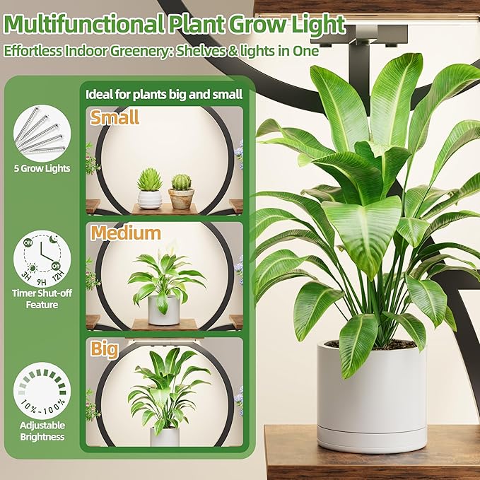 POZILAN Plant Stand Indoor with Grow Lights - 63" Indoor Plant Stands, 10 Tiered Plant Shelf for Indoor Growing, Corner Lighted Plant Shelves for Balcony, Living Room, Patio, Black