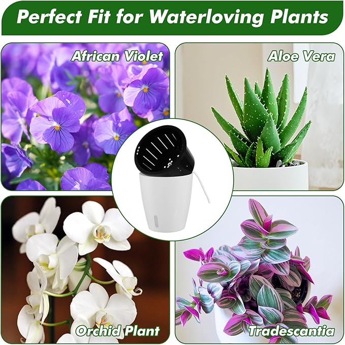 Planterhoma 5/6.7 Inch Self Watering Pots for Indoor Plants, 8 Packs African Violet Pots with Indicator, Black Wick Pot with Drainage Holes, Self Watering Planters for Orchid, Devil's Ivy, White