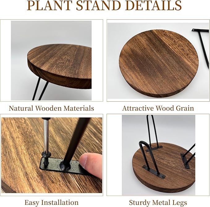 Wood Plant Stand Indoor Outdoor, 8'' Wooden Planter Stands Fit 5-10 Inch Pot, Plant Stool Flower Pot Stand Gardening Display Pedestals for Decor Living Room Balcony, Office, Patio