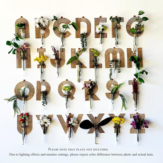 Home Letter Wall Propagation Planters Test Tubes Wall Decor for Hanging Plants Clear Water Plant Vase Brown Wood Water Propagation Station 4 Pack