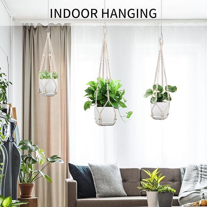 Macrame Plant Hanger - Fits 4 to 13 inches Pots for Indoor Outdoor, 35"/29"/23" Different Sizes Set, Ivory (POTS NOT Included)