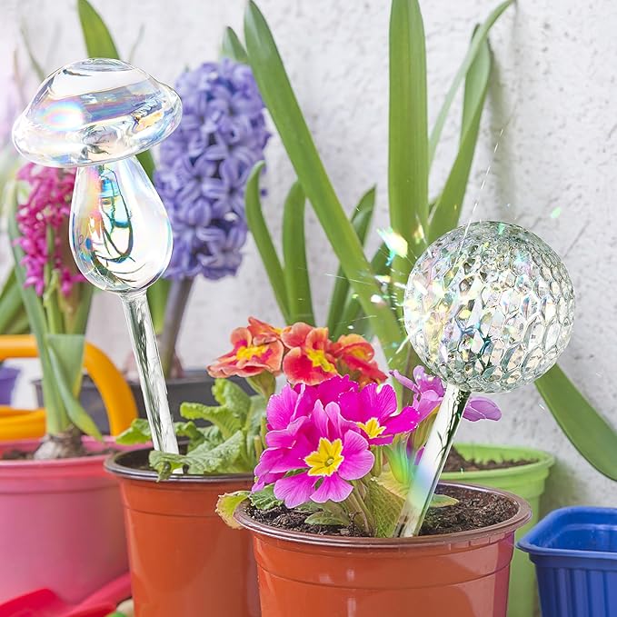 Indoor Pot Automatic Watering Flower Ball, Pot Automatic Watering Glass Ball, Rainbow Striped Love Shaped Glass Watering System 2 Sets, Home Interior Decoration, Plant Accessories