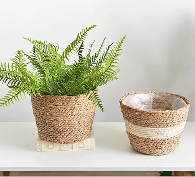 Seagrass Planter Basket Rattan Flower Basket Indoor Outdoor Flower Pots Cover Plant Pots Containers Straw Basket Rattan Vases Pots Home Decoration Flower Handmade Basket (#3)