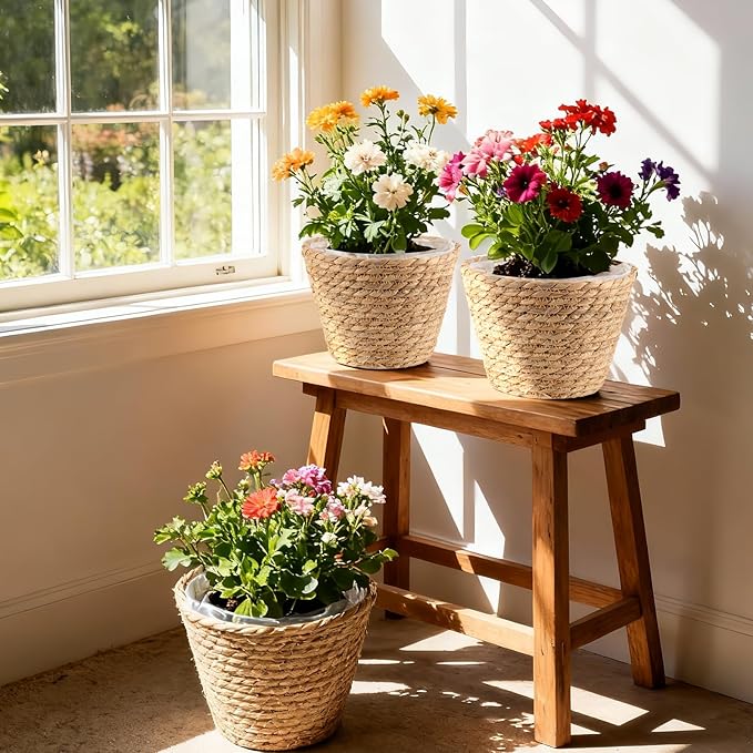 4 Pack 10 in 8.7 in 7 in Seagrass Planter Basket for Indoor Outdoor Plants, Decorative Woven Flower Pot Cover Fits Most Plant Containers