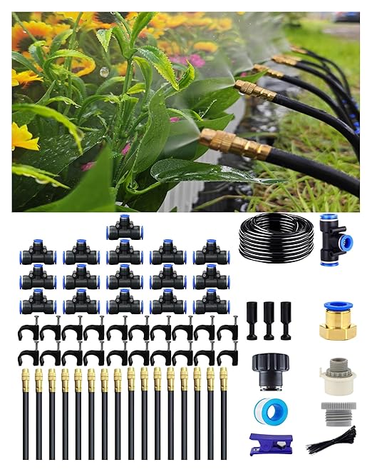 Drip Irrigation System,Automatic Garden Watering System,360° Adjustable Spray Sprinkler Kit, Easy Installation No Tools, Fine Mist Watering forGarden,Patio,Potted Plants,Courtyard Watering System