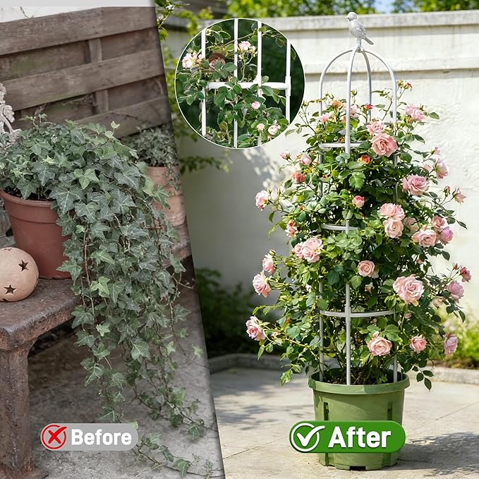 2 Pack Trellis for Climbing Planting Outdoor, 6ft Plant Trellis-Rustproof Metal Pipe with Heavy Duty Plastic Coated, Potted Plant Support for Clematis Vine Jasmine Support (White, 2 Pack)