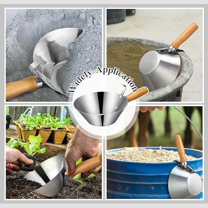 Shimeyao Galvanized Steel Bucket Scoop Wood Handle Strong Heavy Duty Rust Resistant Bucket Scoop for Construction Jobsite Landscaping Garden Stucco Tools for Outdoor Material Handling