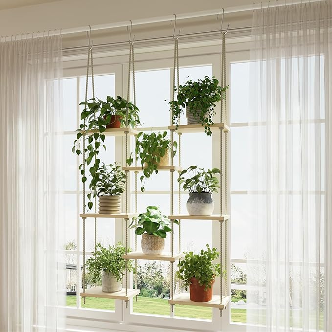 Window Plant Shelves 8-Tier Hanging Plant Shelves for Indoor Window Shelf for Plants Wall Mounted Window Sill Plant Shelf Living Room Garden Boho Decor