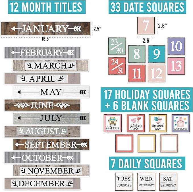 Hadley Designs Classroom Calendar Set Bulletin Board Decorations - Colorful School Calendar for Classroom Decor, Kindergarten Preschool Elementary Teacher Must Haves, Homeschool & Daycare Essentials