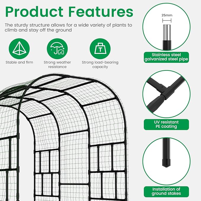 SUNYRISY 118" x 80" x 87" Extra Large Garden Arch Trellis for Climbing Plants Outdoor, Tall Archway Garden Gazebo Heavy Duty Metal Plant Support Outdoor for Grape Vine Cucumber Flower
