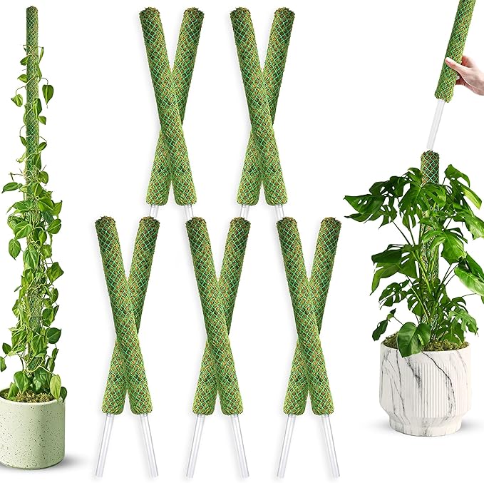 DUSPRO Bulk Pack 10Pcs 22'' Green Stackable Mesh Moss Pole for Plants, Extendable Plant Pole, Natural Forest Moss Pole Monstera Plant Support, Moss Stick for Climbing Plants, Indoor Plant Stakes