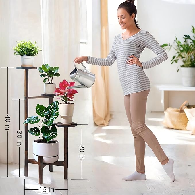 4 Tier Plant Stand Indoor, Wood Tall Corner Plant Display Shelf, Multi Tier Planter Holder Flower Rack Pot Stand For Living Room Garden Patio Balcony