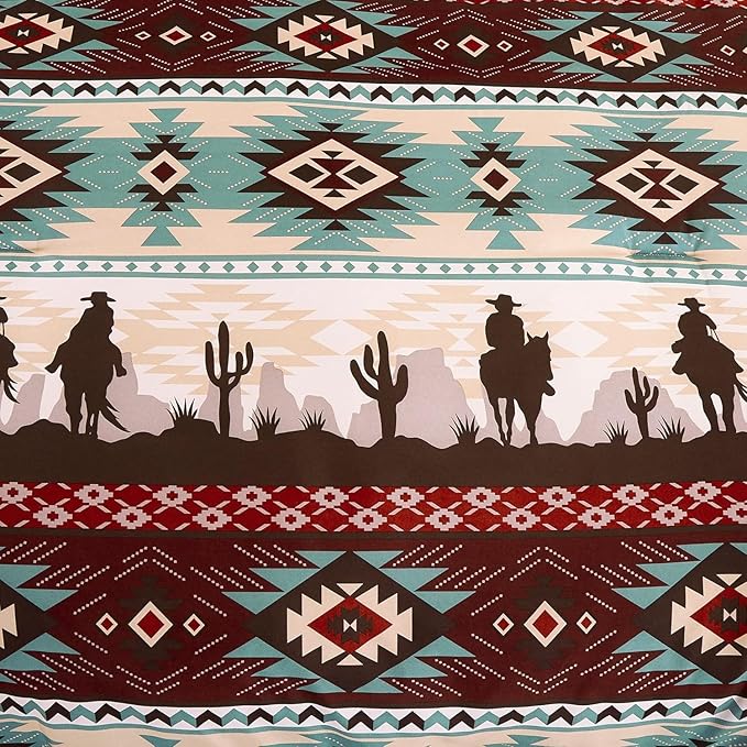 Chezmoi Collection Audun 3-Piece Southwestern Cowboys Aztec Comforter Set - Multicolor Teal Brown Beige Tan Red Printed Washed Microfiber Bedding, Oversized King Size