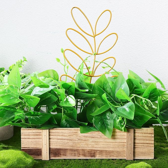 KALLORY 4pcs Metal Plant Climbing Rack Trellis for Potted Plants in Emerald and Brass Indoor and Outdoor Flower Vine Climbing Accessories