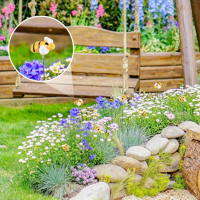 NQEUEPN 15pcs Bee Garden Stakes for Decor, Resin Stakes Pick Decorative Vivid Bee Yard Ornament, Plant Stakes Bee Yard Art Decorations for Pot Lawn Patio Flower Bed Outdoor Plant Corridor