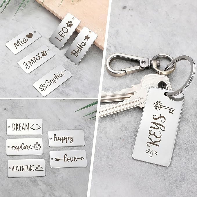 50 Pack Stainless Steel Laser Engraving Blanks Stamping Blanks Rectangle DIY Craft Metal Blank Dog Tags Personalized Keychain Pendants, 1 Inch x 2 Inch
