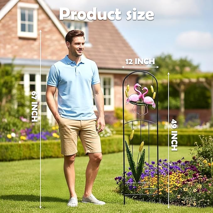 Solar Light Trellis for Climbing Plants Outdoor Made of Metal,Voumsil Flamingo Garden Trellis with Lights for Garden Decor,Court Yard,Balcony