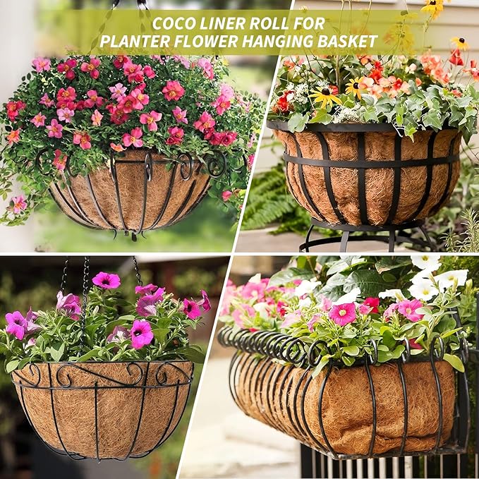 Legigo 12X120 Inch Natural Coco Liner Roll, Coconut Liners for Planter Window Box Hanging Basket, Coconut Coir Roll Coco Fiber Mat for Garden Decoration DIY Moss Poles Pet Pad Reptiles Carpet