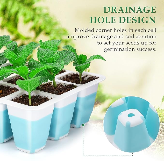 Hanaoyo 12 PCS Reusable Seed Starter Tray, 144 Cells Seed Starter Kit with Flexible Pop-Out Cells, Seedling Starter Trays for Seed Starter, Indoor Greenhouse Seeding Planting Growing