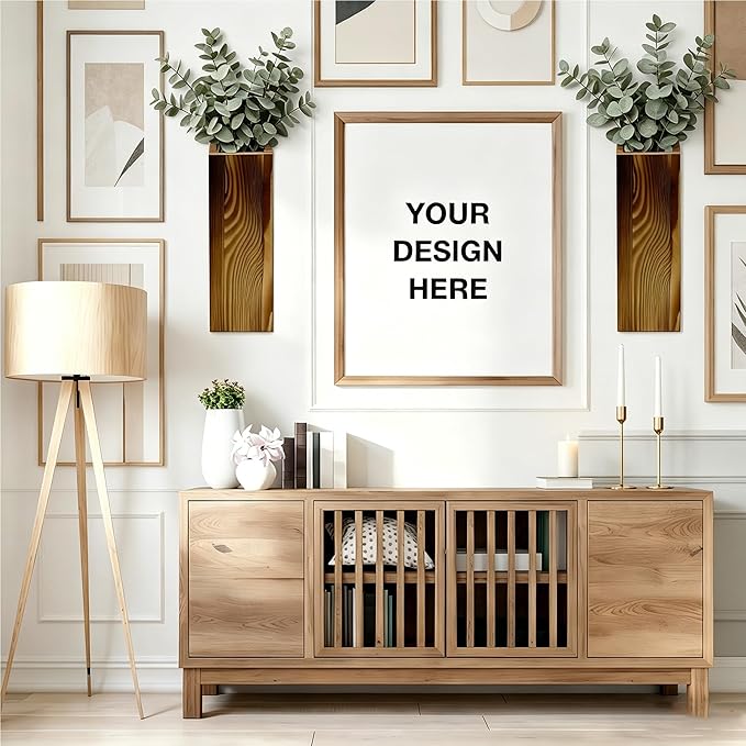 2 Pack Brown Wood Hanging Wall Planter Vases - Farmhouse Boho Wall Pockets for Faux Greenery, Dried Flowers, Eucalyptus Stems, Modern Indoor Wall Decor for Living Room Bedroom Office
