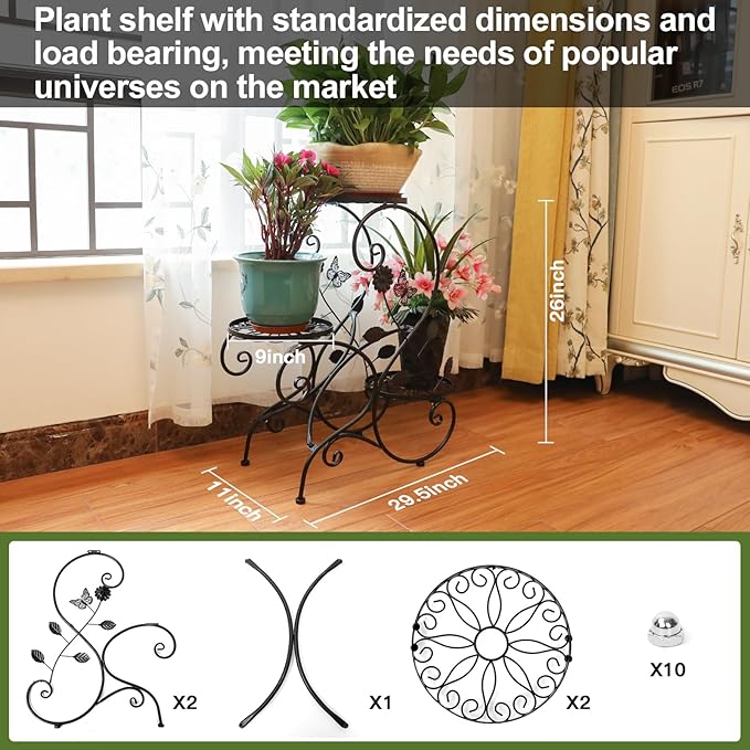 3-Tiers Metal Plant Stand Indoor, Heavy Duty Flower Pot Stands for Multiple Plant, Anti-Rust Iron Plant Pot Shelf, Stable Plant Holder, Ladder Plant Pot Holder for Living Room Patio Boho Home Decor for Gardening Visit the HLC Store