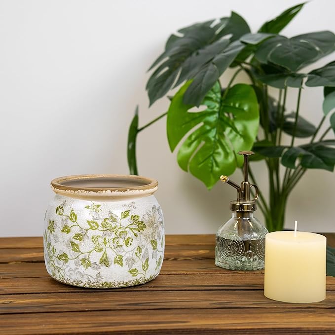 Dosayes Flower Pot,Vintage Ceramic Pot for Planter with Drainage Holes, 6.29 inch Ice Crack Glazed Indoor Planters Pot for Indoor,Tucan Home Decor,Gardening Gifts (Mid-Century)