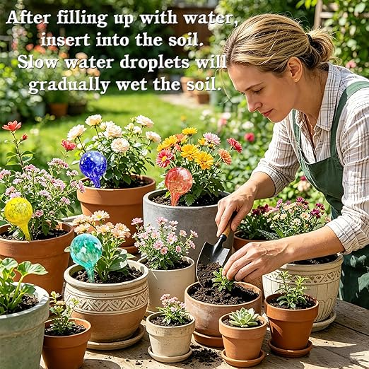 Plant Watering Globes - 6 Pack Colorful Glass Self Watering Bulbs for Plants, Automatic Plant Watering Devices for Indoor & Outdoor Use
