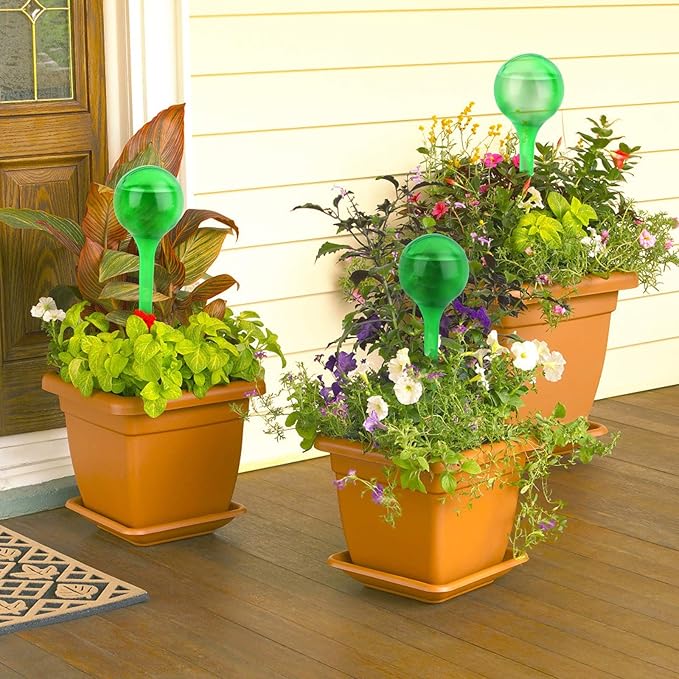 LOCOLO 12 Pieces Watering Globe Set, PVC Watering Bulbs Globe, Imitation Glass Plant Self-Watering Globes, Self Watering System for Indoor House Small Potted Plants (Green)