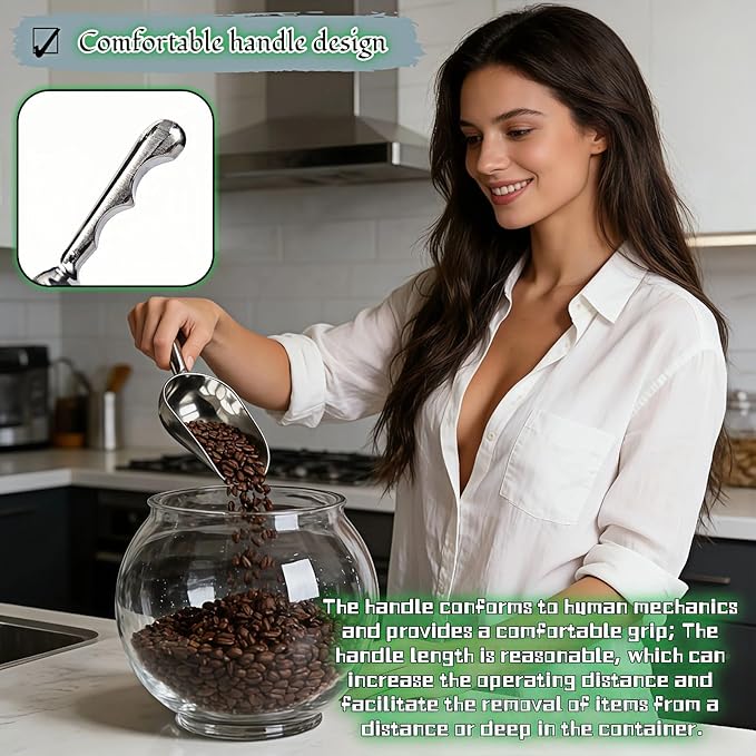 2-Pack Heavy Duty Ice Scoop, 12oz Commercial Grade Cast Aluminum Kitchen Scoop with Ergonomic S-Handle, Rust-Proof Scooper for Ice, Candy, Popcorn, Coffee Beans, Flour, Pet Food & Dry Goods