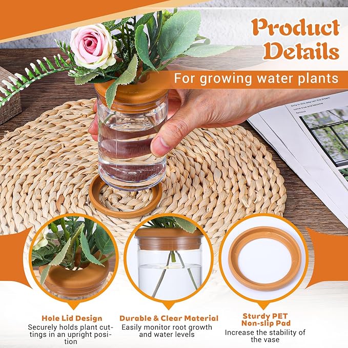 18 Packs Plant Propagation Station, Clear Plastic Test Tube Vases with Hole Lids for Water Propagation, Hydroponic Growing for Home Office Desktop Decoration