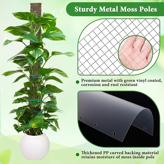 24"+40"+60" Metal Moss Pole - 6 Pack D Shape Sphagnum Moss Pole, Moss Poles for Climbing Plants, Monstera, Climbing Plants Indoor