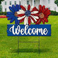 Amyhill 1 Pcs Patriotic 4th of July Outdoor Decor Daisy Metal Garden Stakes Memorial Day Welcome Yard Signs Decorations Garden Stakes for 250th Anniversary Patio Lawn Walkway Outside
