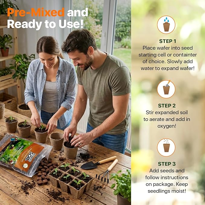 WONDER SOIL | 100 Organic Seed Starter Pellets | Ready to Plant Seed Starting Soil Loaded with Pre-Mixed Nutrients | Fast Germination | Indoor or Outdoor | 100 Count