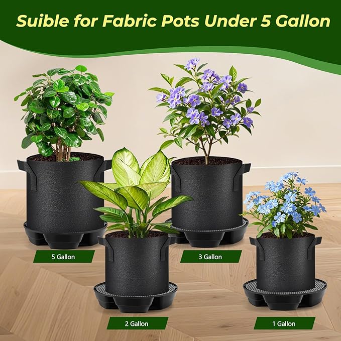 MultiOutools 4 Pack Self Watering Pot Base with 5 Gallon Fabric Grow Bag, Self Water Pots for Indoor Plants, Auto Watering Plant Saucer for Fabric Planters for Garden Outdoors