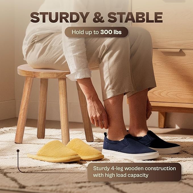 11.8" Wooden Stool Small Round, Solid Wood Plant Stand Indoor, Mini Wood Side Table for Living Room Bedroom Bathroom, Rustic Farmhouse Decorative Stool (Natural)