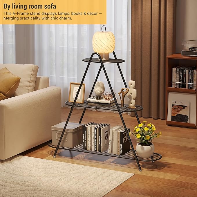 3-Tier Plant Stand Metal Plant Rack Shelf Heavy Duty Indoor Outdoor Shoe Shelf Rack for Multiple Flower Pots Multi-Purpose Storage Organizer for Living Room Patio Garden Entryway Balcony (Black)