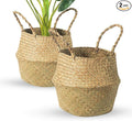 Seagrass Belly Basket, Set of 2 Woven Plant Pot Holder Handmade Home Decor for Storage Plants Picnic Grocery Large(12.6 x 11.02 inch)