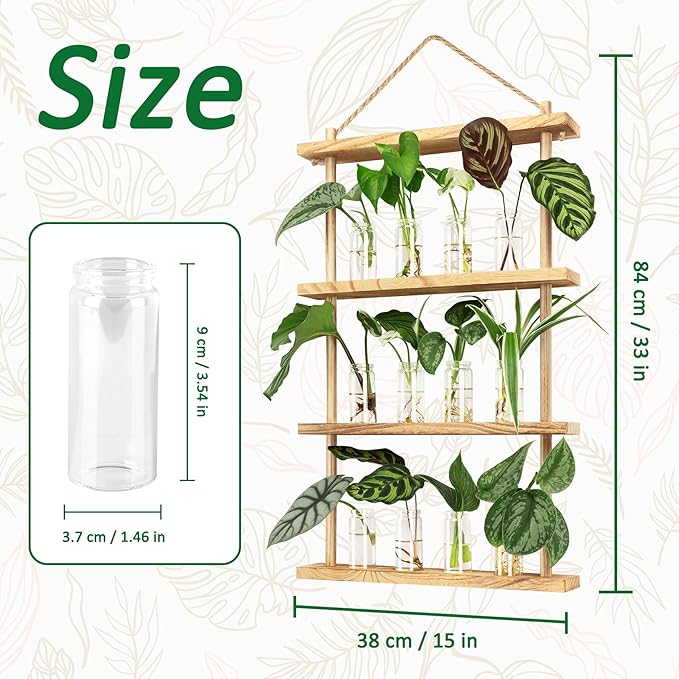 Plant Propagation Stations Wall Hanging Plant Terrarium with Wooden Stand, Wall Planters Vase for Hydroponic Plants Cutting,Home Office Decor Plant Lover Gifts