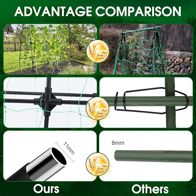OTOSUNNY Garden Trellis for Climbing Plants Outdoor, Cucumber Trellis for Raised Bed Garden, Arch Trellis Support for Cucumbers Tomatoes Beans Peas, 50x48 inch, Metal Trellis with Netting, Black