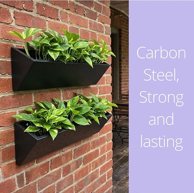 LaLaGreen Outdoor Wall Planters (30 Inch, 2 Pack) Triangle Black Carbon Steel Metal Hanging Flower Pots for Succulents, Large Geometric Wall Mounted Plant Holders, Unique Vertical Garden Home Decor