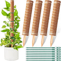 4 Pcs 12 Inches Coir Totem Pole With 8 Pcs Adjustable Plant Twist Ties - Moss Stick for Creepers Plant Support Extension, Climbing Indoor Plants