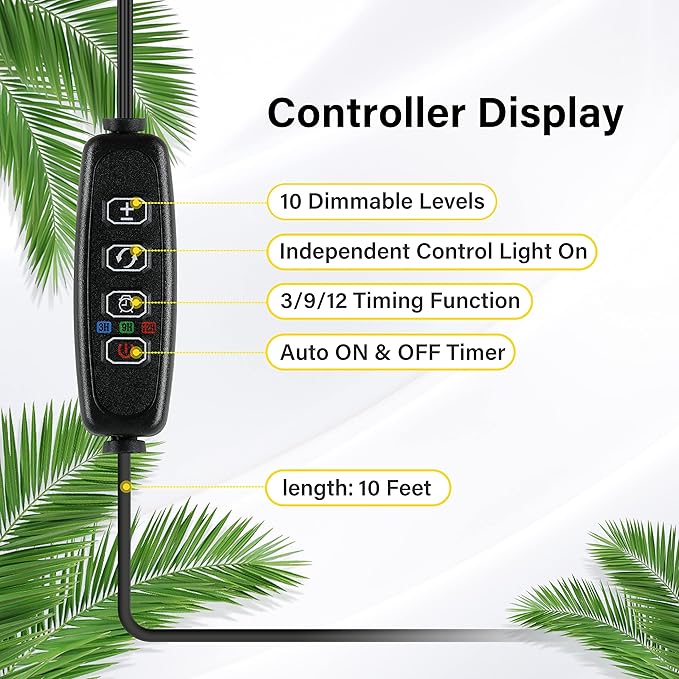 iPower 40W LED Plant Grow Light Strips Full Spectrum for Indoor Plants with Auto ON/Off 3/9/12H Timer, 10 Dimmable Levels 48 LEDs Per Tude, for Hydroponics Succulent, 3 Tubes, Red&Blue
